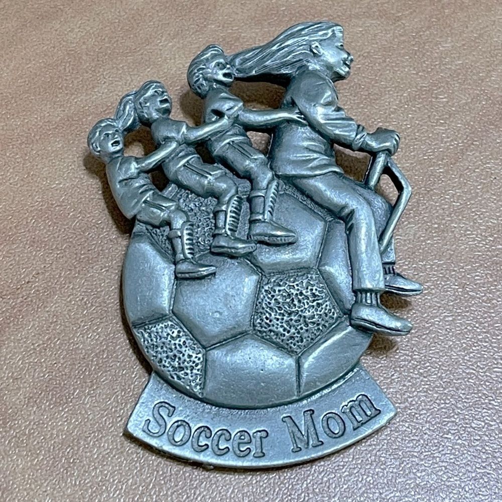 Vintage Soccer Ball Mom Driver Brooch Pin Hat Bag Charm Pewter Gift Spoontiques
